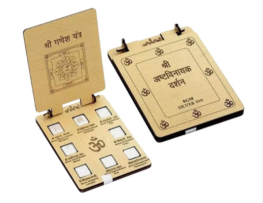 Shri Astha Vinayak Darshan In Pure Silver 999 Set Of 8 Silver Coins With Yantra