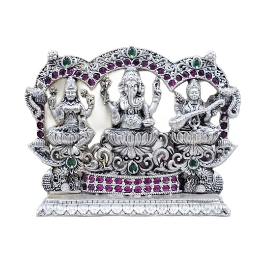 Laxmi Ganesh Saraswati Idol In Pure 925