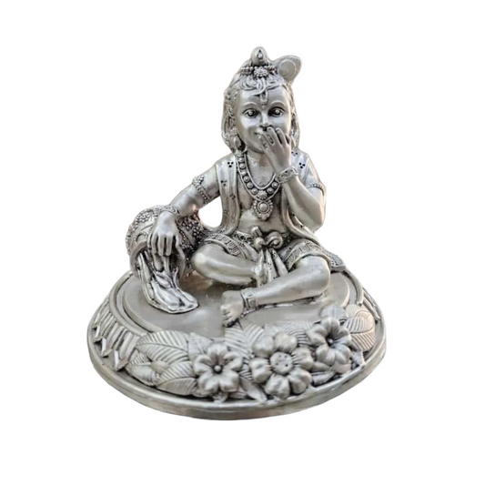 Makhan Chor Shree Krishna Idol In Pure 925 Silver