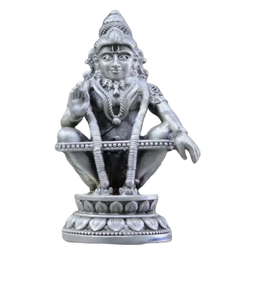 Pure silver Ayyappa statue online showing detailed traditional design and seated posture from RudraShiv Blessing