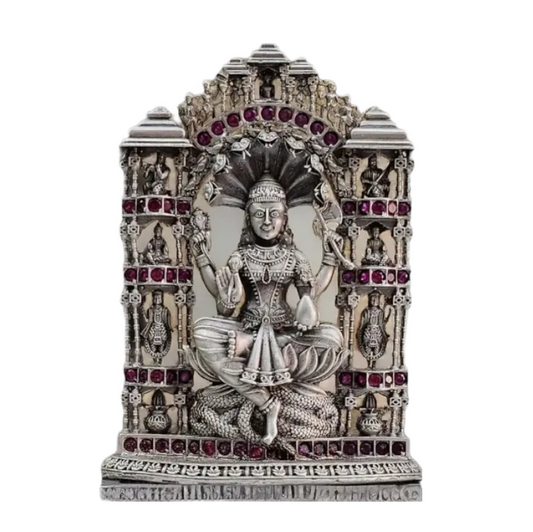 925 silver Padmavati idol with intricate designs and red gemstone embellishments by RudraShiv Blessing